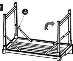 Diagram of a metal rack structure with labeled component A and rotation arrow indicating movement