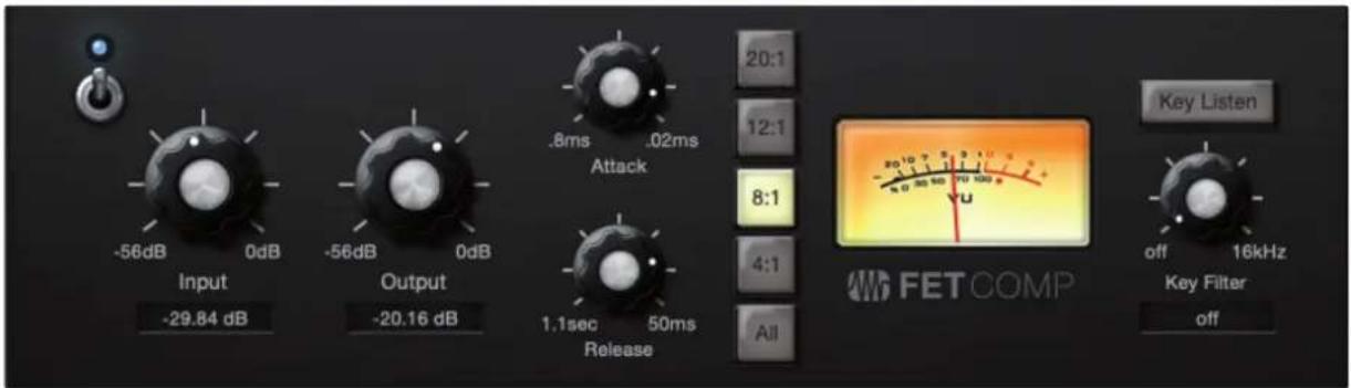 Input -29.84 dB Output -20.16 dB 1.1sec 50ms Release .8ms .02ms Attack 20:1 12:1 8:1 4:1 All Key Listen off 16kHz FETCOMP Key Filter off