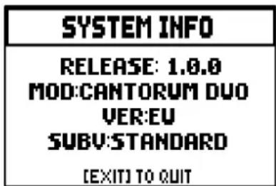 Viscount Cantorum Duo - VERIFICATION DE LA VERSION DU SYSTÈME D'EXPLOITATION INSTALLÉ (fonction SYS. INFO) - 2