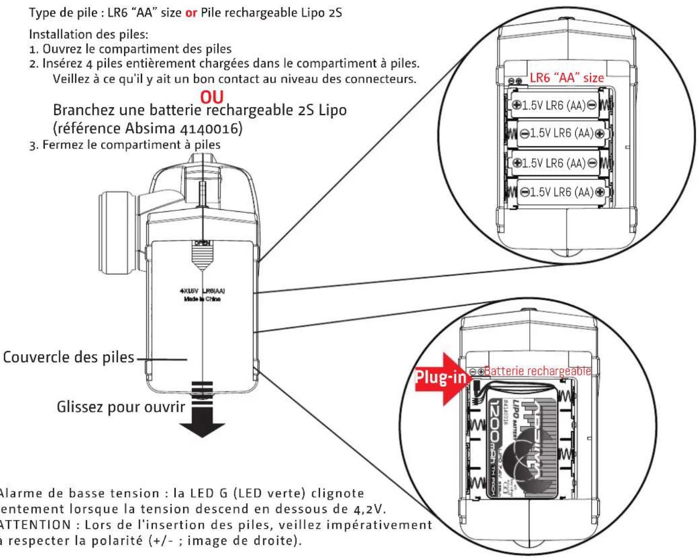 Absima CR3.4eco - Mettre les piles dans la télécommande - 8