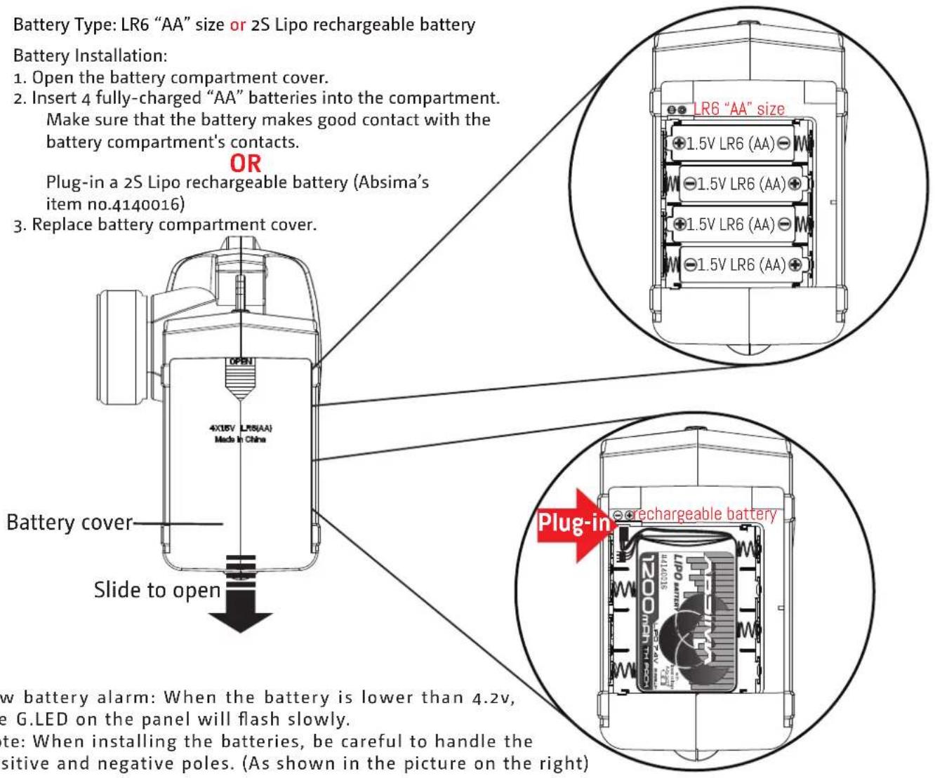 Absima CR3.4eco - Transmitter Battery Installation - 1
