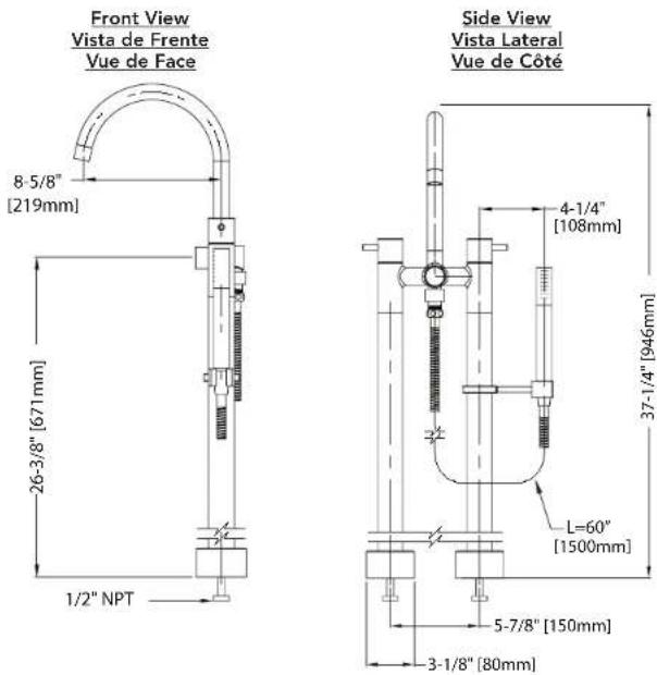 TOTO TB100DF - ROUGH-IN DIMENSIONS / DIMENSIONES PRELIMINARES / DIMENSIONS BRUTE - 1