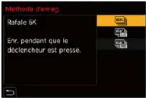 Methode d'enreg. Rafale 6K Enr. pendant que le déclencheur est presse.