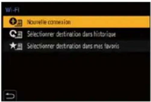 Wi-Fi Nouvelle connexion Sélectionner destination dans historique Sélectionner destination dans mes favonis