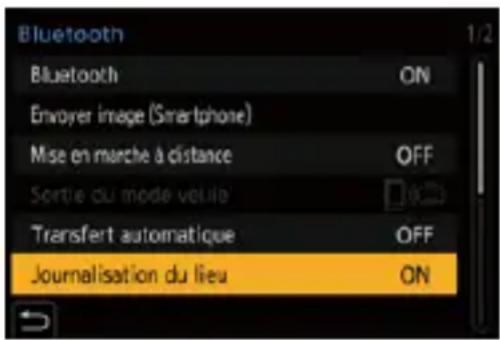 Bluetooth Bluetooth ON Envoyer image (Smartphone) Mise en marche à distance OFF Sortie du mode voilie Transfert automatique OFF Journalisation du lieu ON