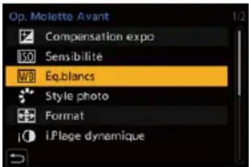 Op. Molette Avant Compensation expo Sensibilité Eq.blancs Style photo Format i.Plage dynamique