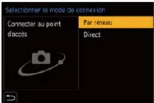 Selectionner la mode de connexion Connector au point d'accès Par réseau Direct
