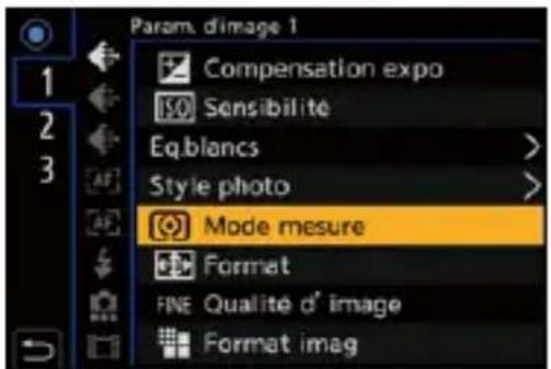 Param. d'image 1 Compensation expo Sensibilite Eq.blancs Style photo Mode mesure Format FINE Qualité d' image Format imag