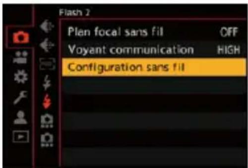 Flash 2 Plan focal sans fil OFF Voyant communication HIGH Configuration sans fil