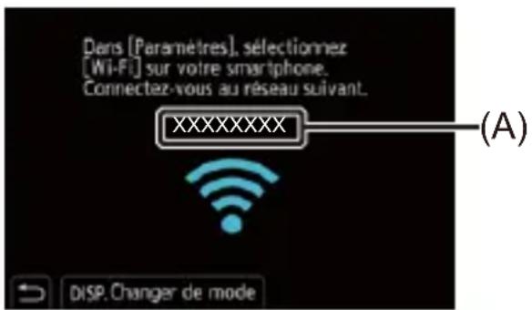 Dans [Paramètres], sélectionnez [Wi-Fi] sur votre smartphone. Connectez-vous au réseau suivant. XXXXXXXXX (A) DISP. Changer de mode