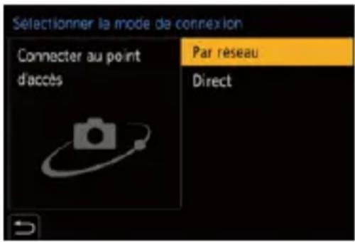 Selectionner la mode de connexion Connector au point d'accès Par réseau Direct