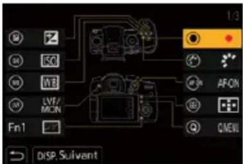 1/3 ISO WB LVF/ MON Fn1 AF/ON QNEWL DISP, Suivant