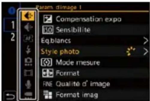 Param. d'image 1 Compensation expo Sensibilité Éq.blancs Style photo Mode mesure Format FINE Qualité d' image Format imag