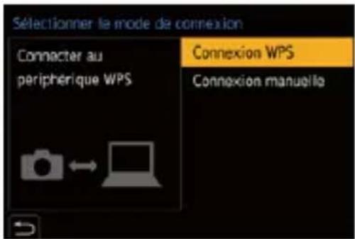 Sélectionner le mode de connexion Connector au peripérétique WPS Connexion WPS Connexion manuella