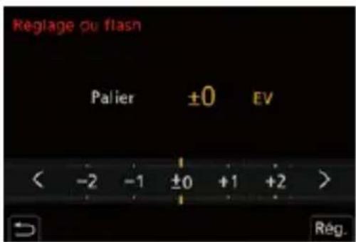 Réglage ou flash Palier ±0 EV < -2 -1 ±0 +1 +2 > Rég.