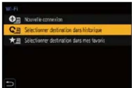 W1-FI Nouvelle connexion Sélectionner destination dans historique Sélectionner destination dans mes favoris