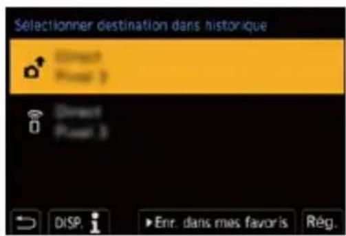 Selectionner destination dans historique Direct Power 3 DISP. i ►Enr. dans mes favors Rég.