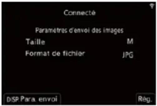 Connecté Paramètres d'envoi des images Taille M Format de fichier JPG DSP Para. envoi Rég.