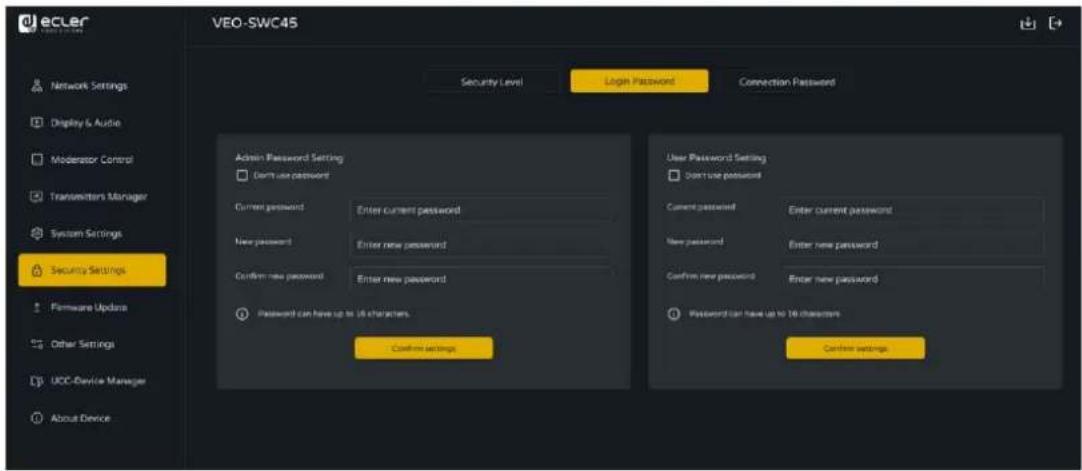 Ecler VEO-SWC45TU - Login password (mot de passe de connexion) - 2