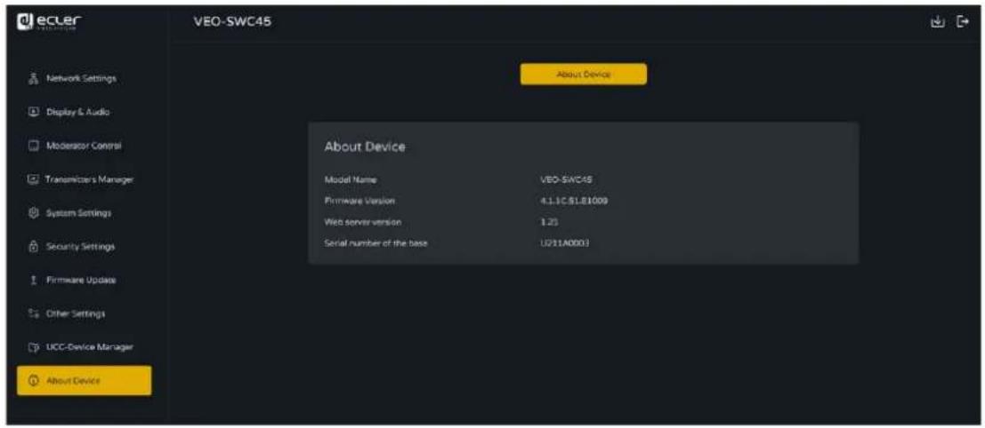 Ecler VEO-SWC45TU - About Device (Infos sur l'appareil) - 1