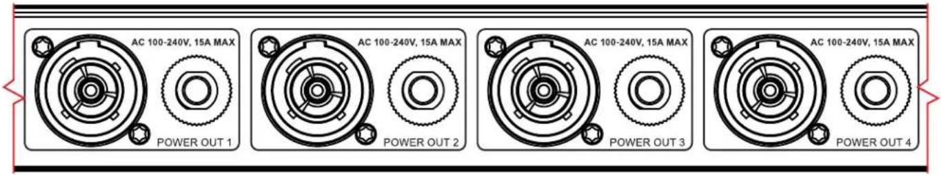 AC 100-240V, 15A MAX POWER OUT 1 AC 100-240V, 15A MAX POWER OUT 2 AC 100-240V, 15A MAX POWER OUT 3 AC 100-240V, 15A MAX POWER OUT 4