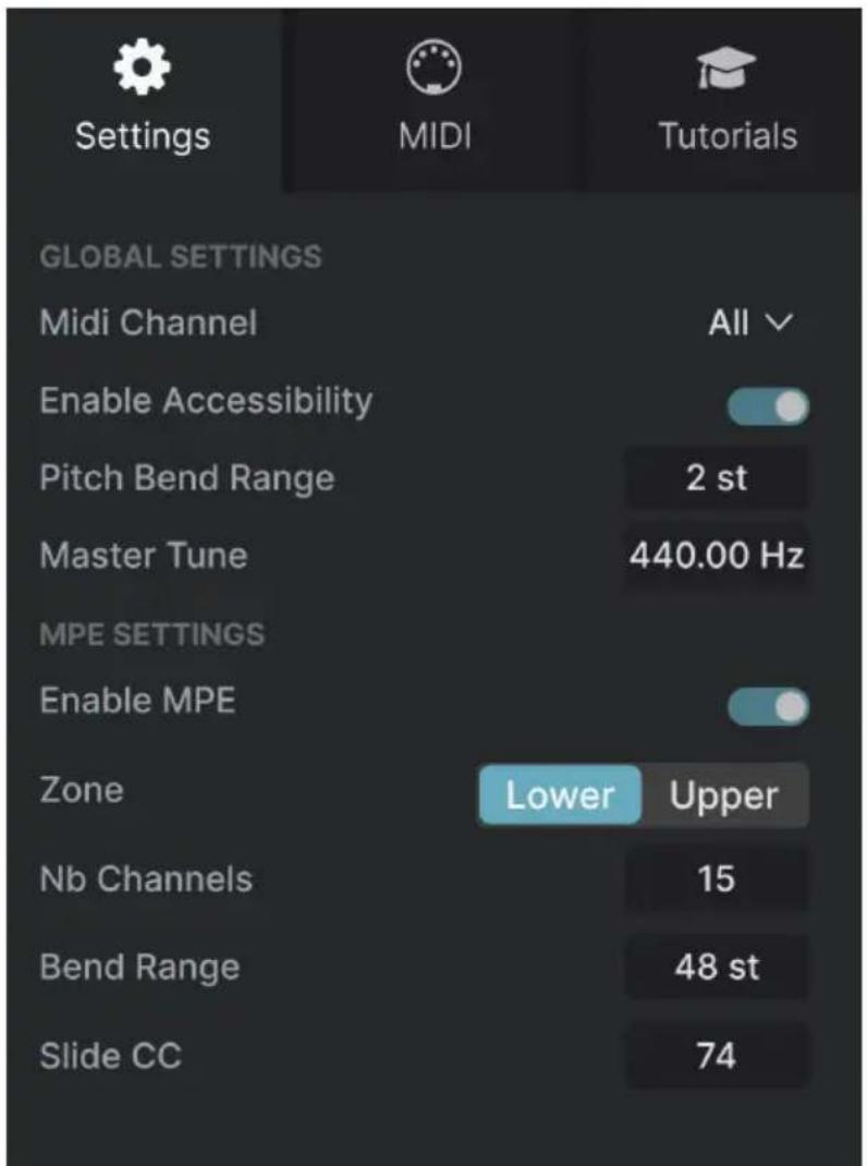 Arturia JUP-8000 V - Onglet Settings - 1