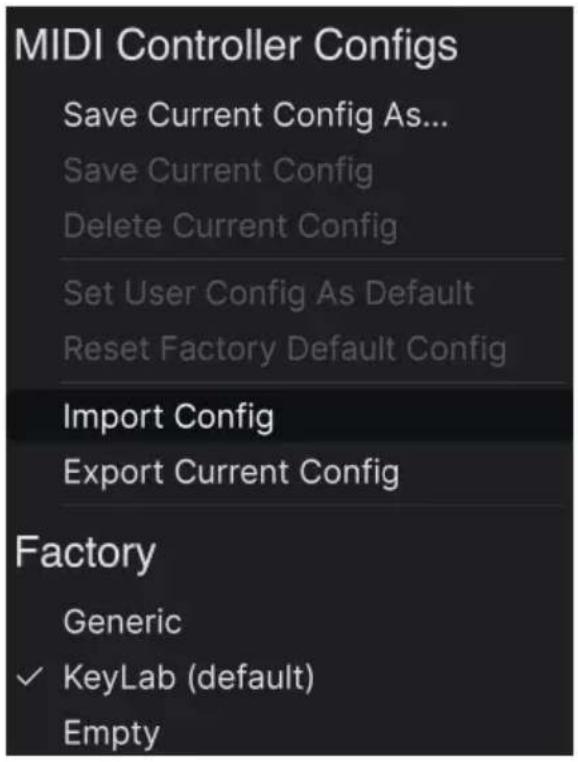 Arturia JUP-8000 V - Menu MIDI Config - 1