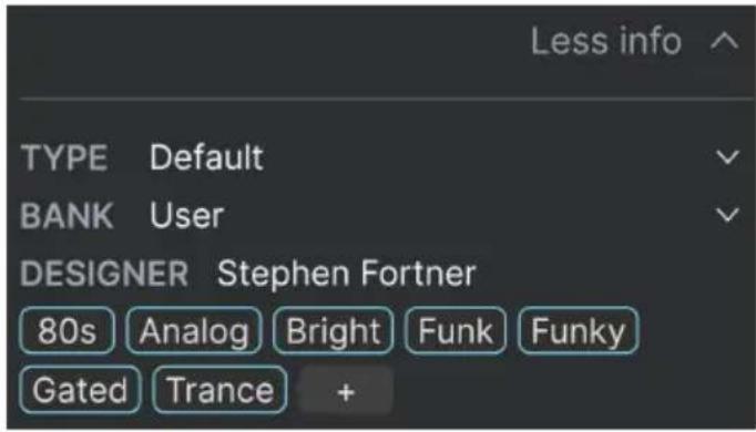 Arturia JUP-8000 V - Partie Preset Info - 2