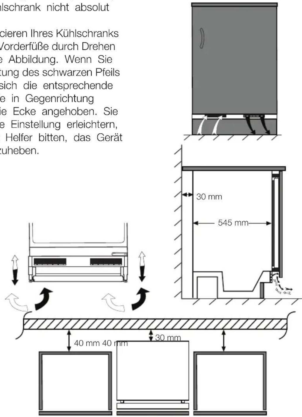 Küppersbusch FKU1540.0i - Kühlschrank unter einer Arbeitsplatte installieren, Füße einstellen - 1
