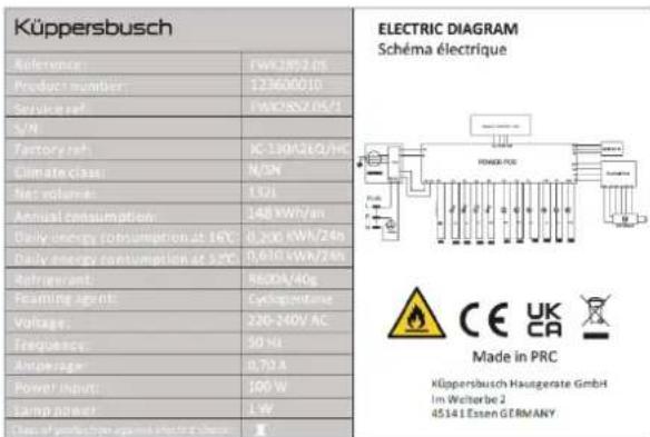 Küppersbusch FWK2852.0S - PLAQUE SIGNALÉTIQUE - 1