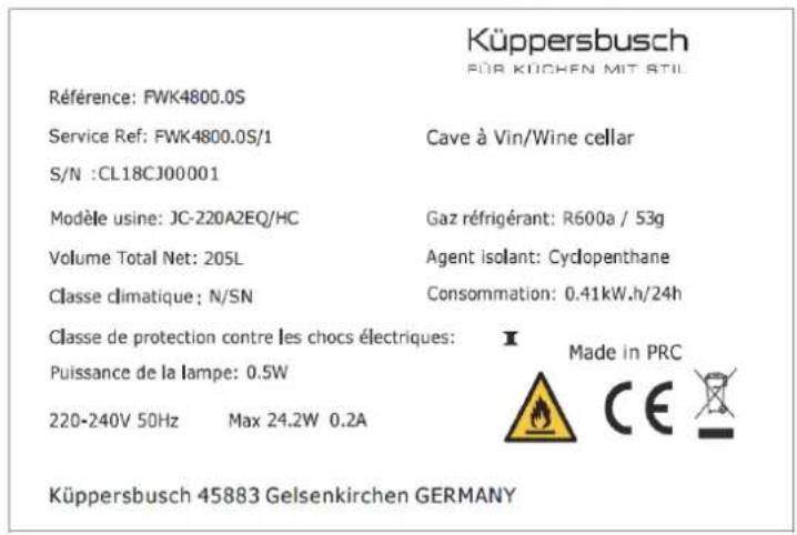 Küppersbusch FWK4800.0S - TARGHETTA INFORMATIVA - 1