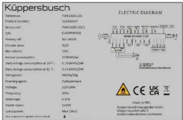 Küppersbusch FWKU1851.0S - PLAQUE SIGNALÉTIQUE - 1