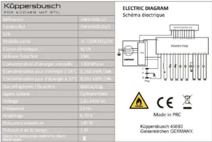 Küppersbusch FWK2800.0S - PLAQUE SIGNALÉTIQUE - 1