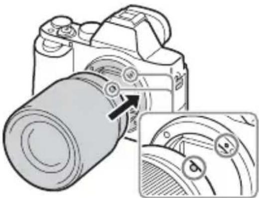 SONY Alpha ILCE-7K - Sätt på objektivet genom att passa ihop de vita indexmärkena (monteringsmärkena) på objektivet och kameran. - 1