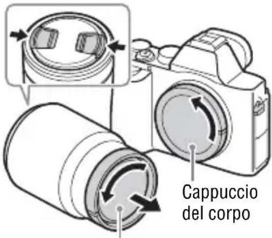 SONY Alpha ILCE-7K - Rimuovere il cappuccio del corpo dalla fotocamera e il copriobiettivo posteriore dalla parte posteriore dell'obiettivo. - 1
