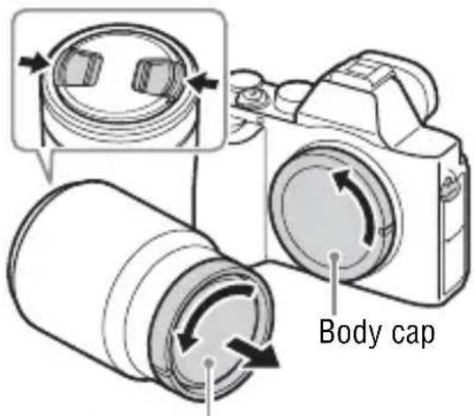 SONY Alpha ILCE-7K - Remove the body cap from the camera and the rear lens cap from the rear of the lens. - 1