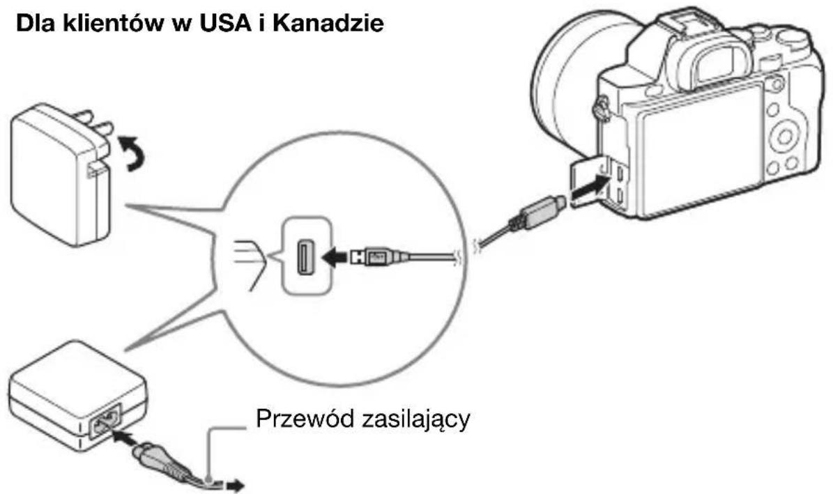 SONY Alpha ILCE-7K - 5Podłącz aparat do zasilacza sieciowego (w zestawie) przy użyciu przewodu microUSB (w zestawie) oraz zasilacz do gniazda zasilania. - 1