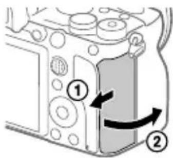 SONY Alpha ILCE-7RM4 - Open the memory card cover. - 1