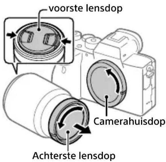 SONY Alpha ILCE-7RM4 - Haal de camerahuisdop van de camera af en haal de achterste lensdop van de lens af. - 1