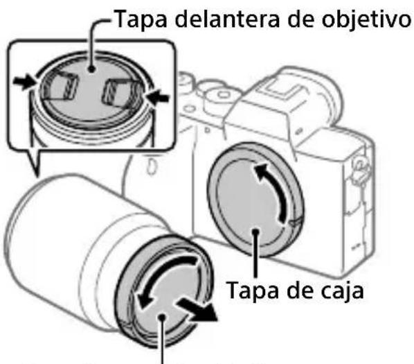 SONY Alpha ILCE-7RM4 - Retire la tapa de caja de la cámara y la tapa trasera de objetivo de la parte trasera de objetivo. - 1
