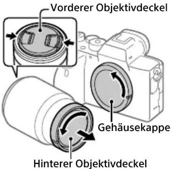 SONY Alpha ILCE-7RM4 - Nehmen Sie die Gehäusekappe von der Kamera und den hinteren Objektivdeckel von der Rückseite des Objektivs ab. - 1