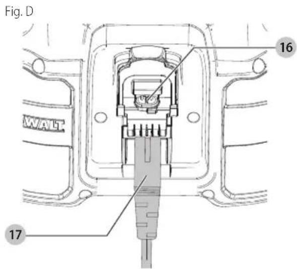 DEWALT DCR028 - Alimentation avec le cordon d'alimentation CA (Fig. D) - 1