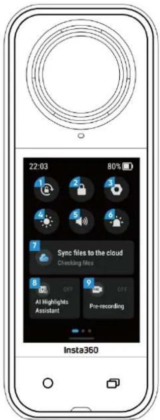 INSTA360 X5 - Menu des raccourcis - 1