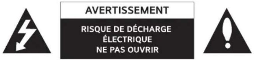 AVERTISSEMENT RISQUE DE DÉCHARGE ÉLECTRIQUE NE PAS OUVRIR