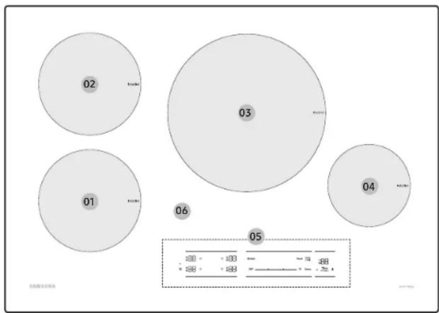 SAMSUNG NZ36C3060BK - Location of the induction cooktop elements and controls - 1