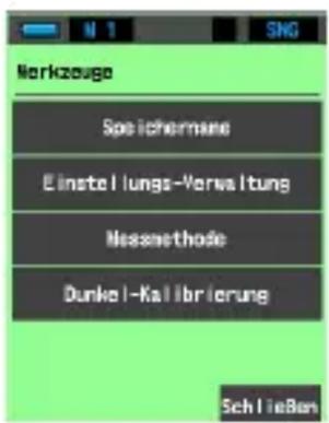 Markzeuge Speichermann Einstellungs-Verwaltung Messmethode Dunkel-Kalibrierung Schließen