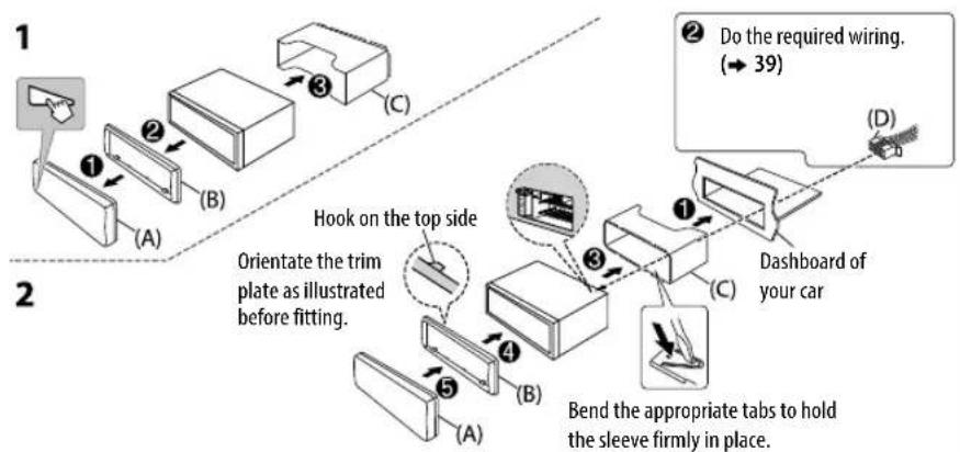 JVC KD-X35MBS - Installing the unit (in-dash mounting) - 1