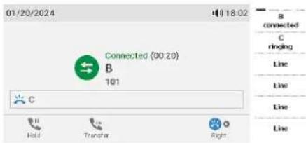 Snom D785 - Déviation des appels (appel actif B 101 et avec un appel en attente C 102) - 2