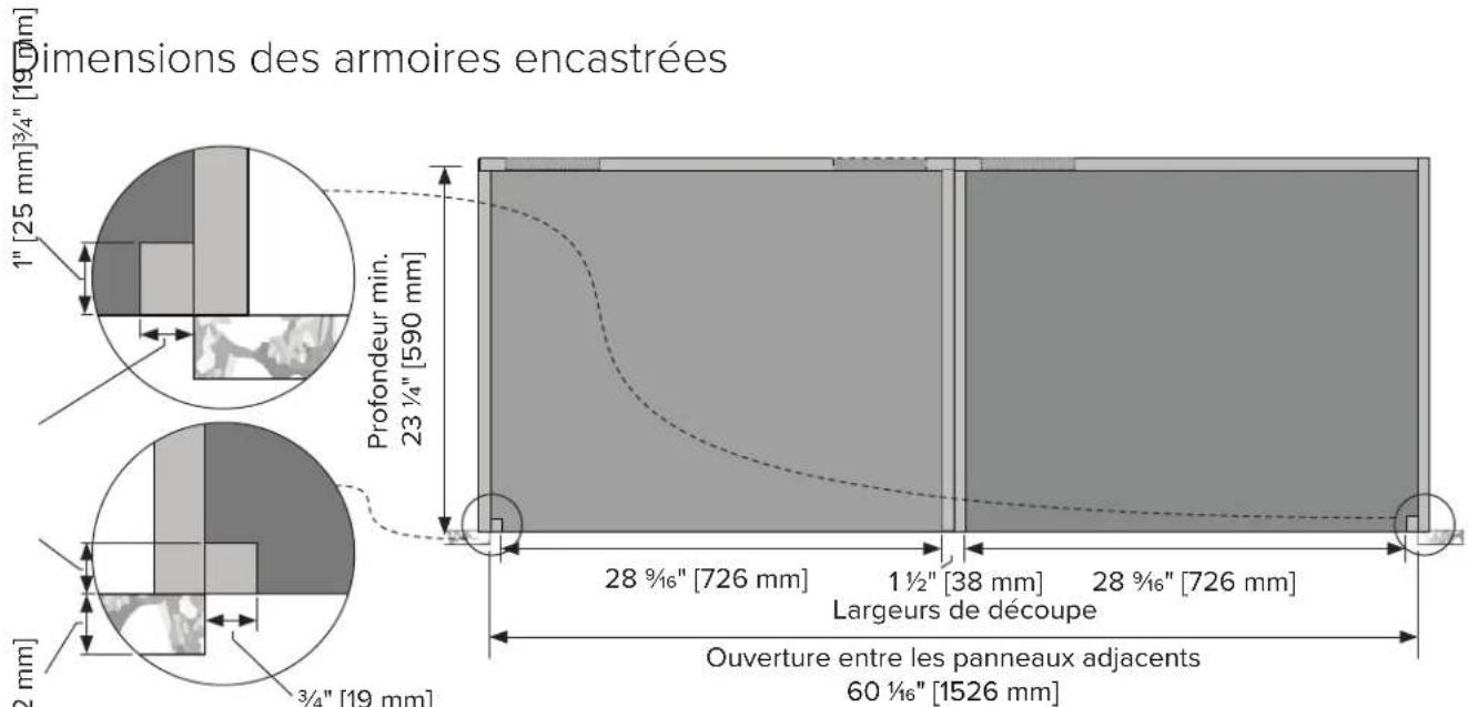 VIKING MVWDE6301 - Spécifications des armoires côte à côte - Four mural simple, four à vapeur et tiroir chauffant - 5