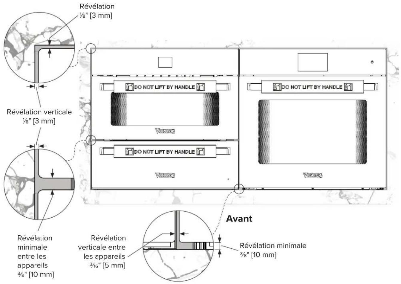 VIKING MVWDE6301 - Spécifications des armoires côte à côte - Four mural simple, four à vapeur et tiroir chauffant - 7